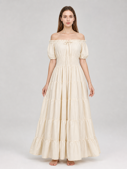 Long Medieval Tiered Off-the-Shoulder Dress