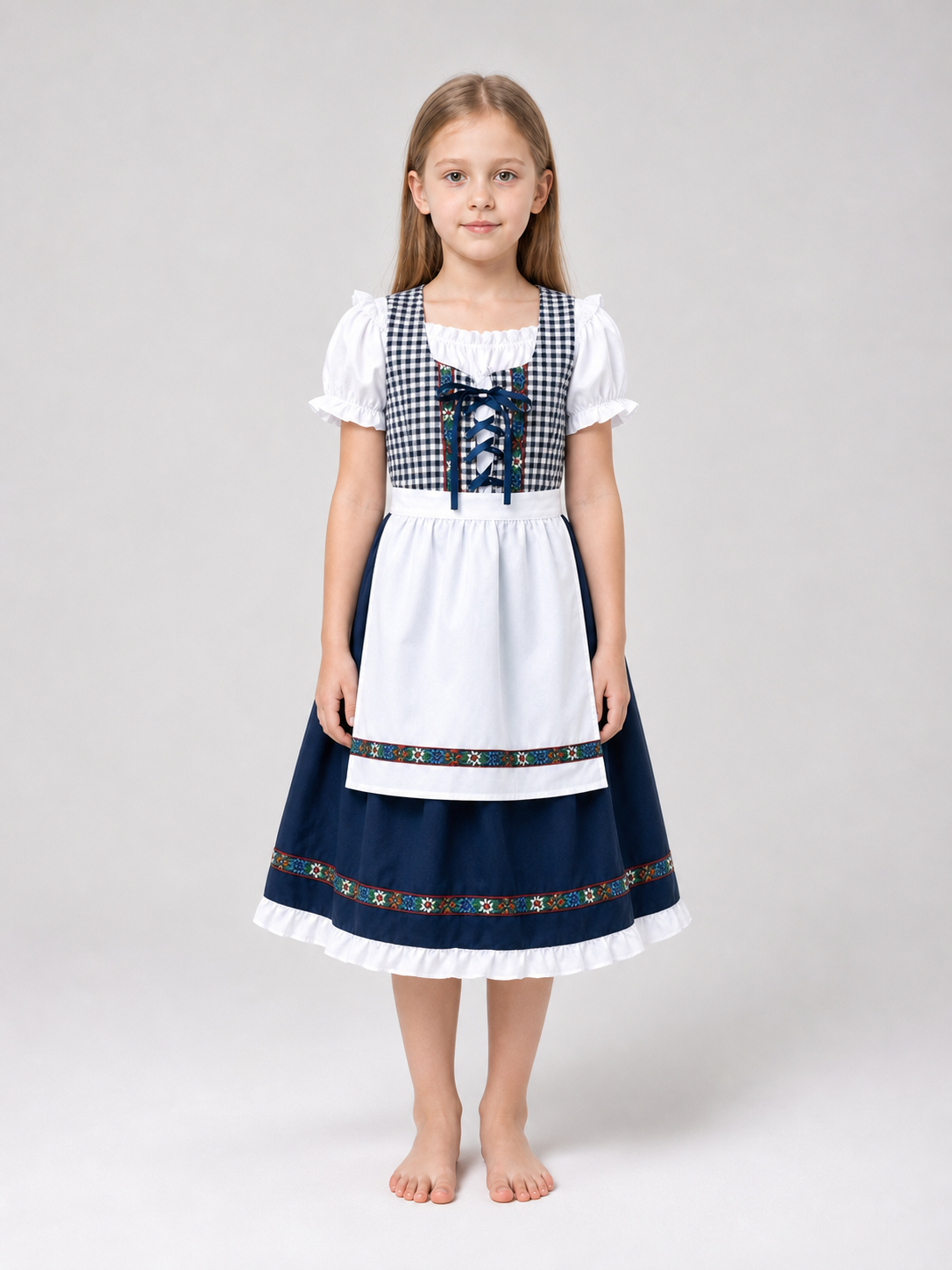 Plaid Bavarian Dress with Bonnet