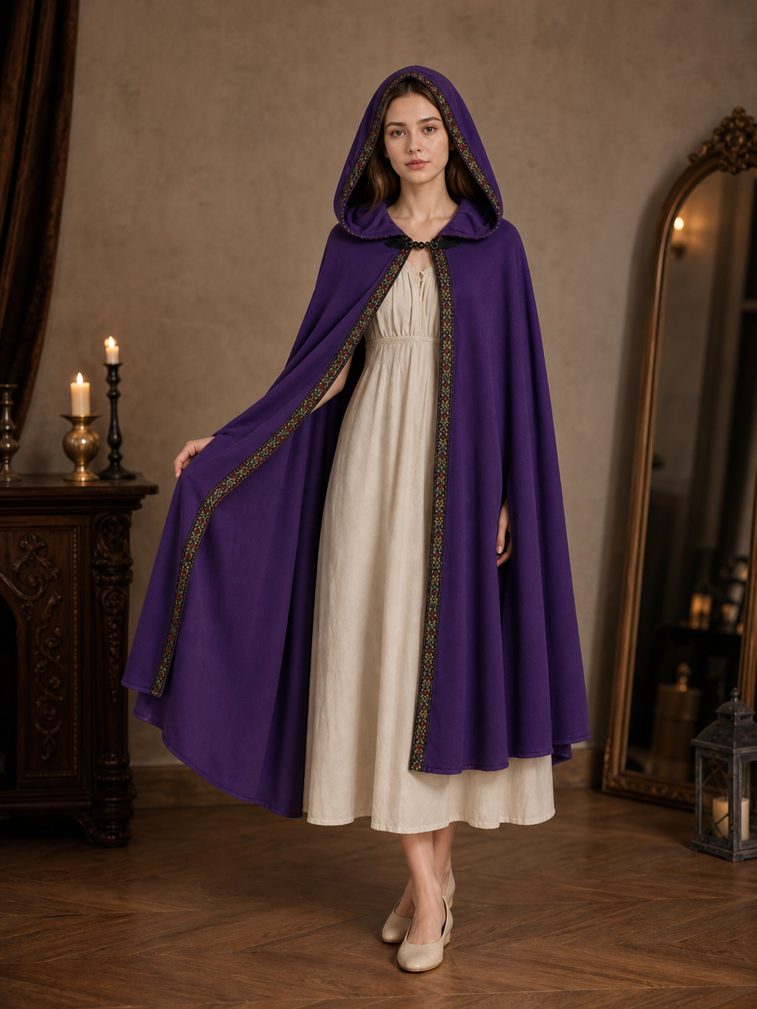 Purple Hooded Velvet Costume Cape product view 46