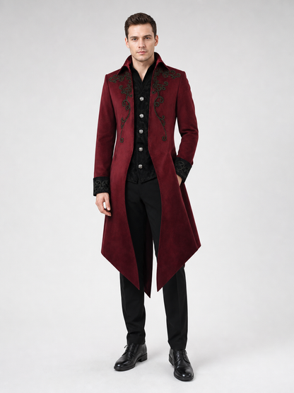 Carnival Long Embroidered Cloak, Burgundy
