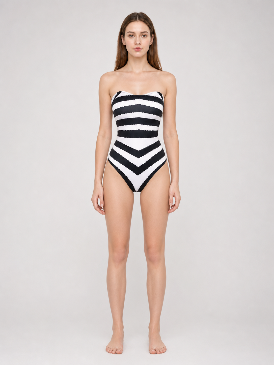 Barbie-Style Cosplay Swimsuit, Black and White Stripes
