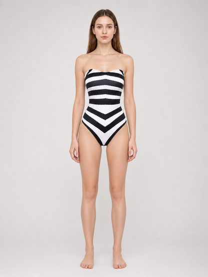 Barbie-Style Cosplay Swimsuit, Black and White Stripes