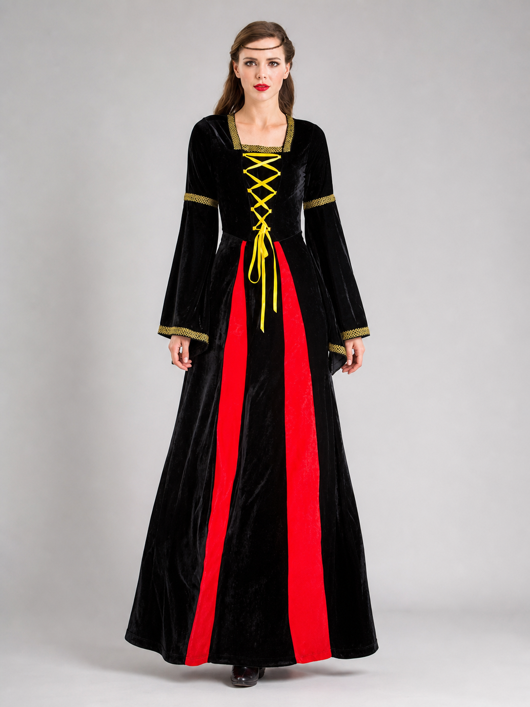 Long Medieval Carnival Dress with Lace-Up Front