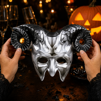 1pc Halloween Horned Demon Face Mask, Full Face Gothic Horror Style for Costume Party