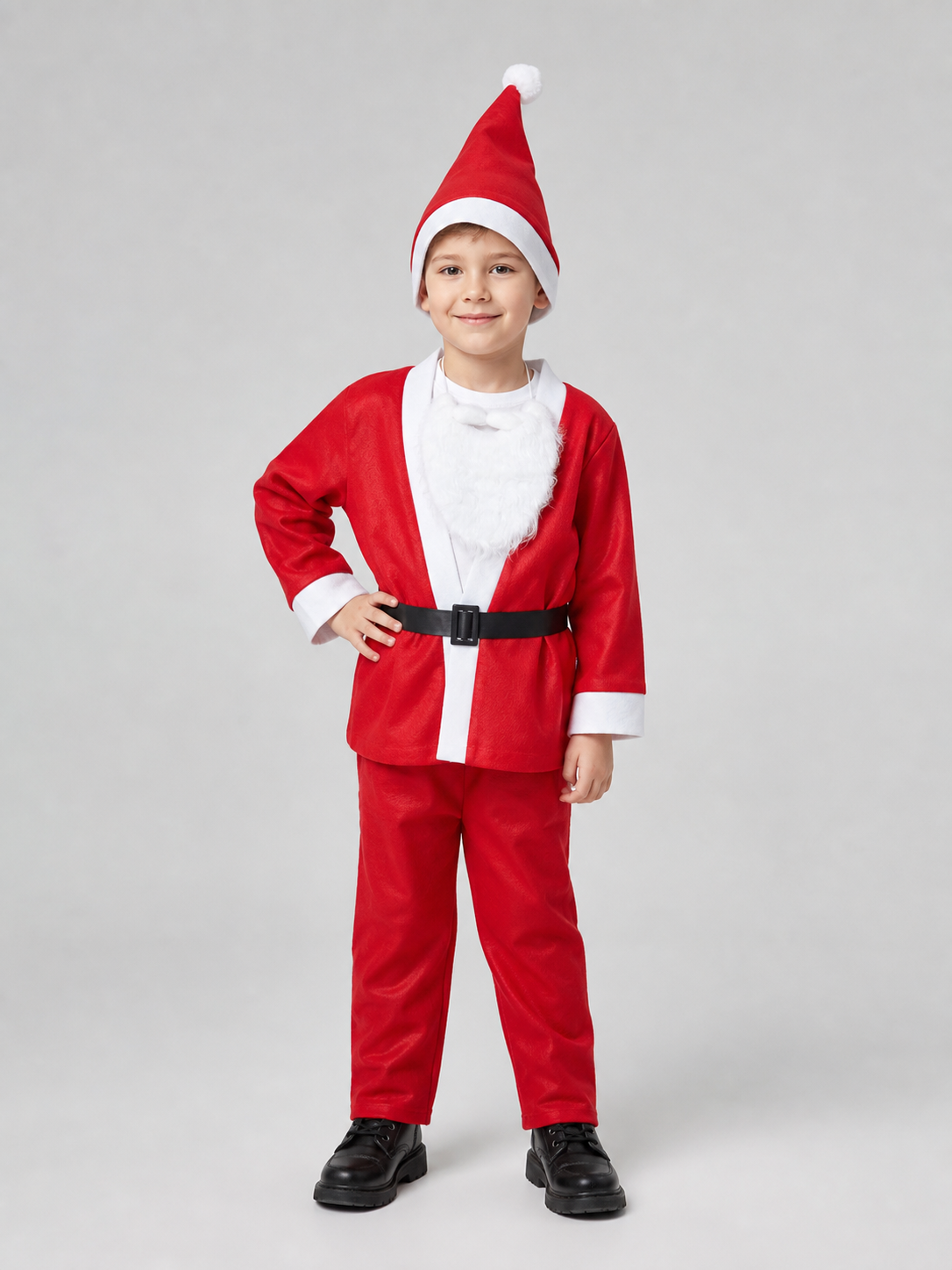 Santa Claus Costume with Hat, Beard, Belt, and Sack