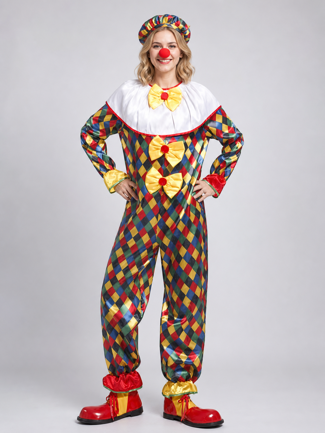 Clown Costume for Masquerade with Hat and Nose