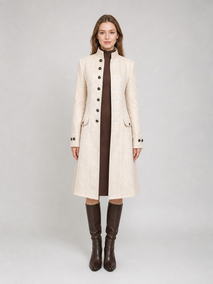 Vintage Jacquard Coat with Stand Collar