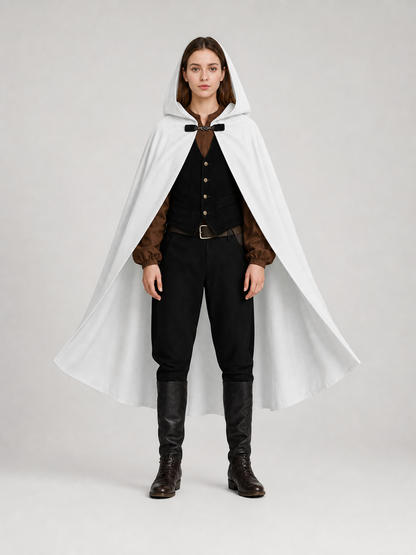 White medieval costume cloak with hood