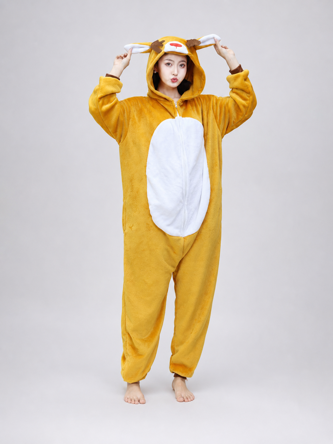 Plush Deer Costume with Hood and Ears
