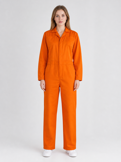 Orange Long-Sleeve Utility Jumpsuit