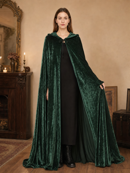 Dark green hooded velvet costume cape product view 63