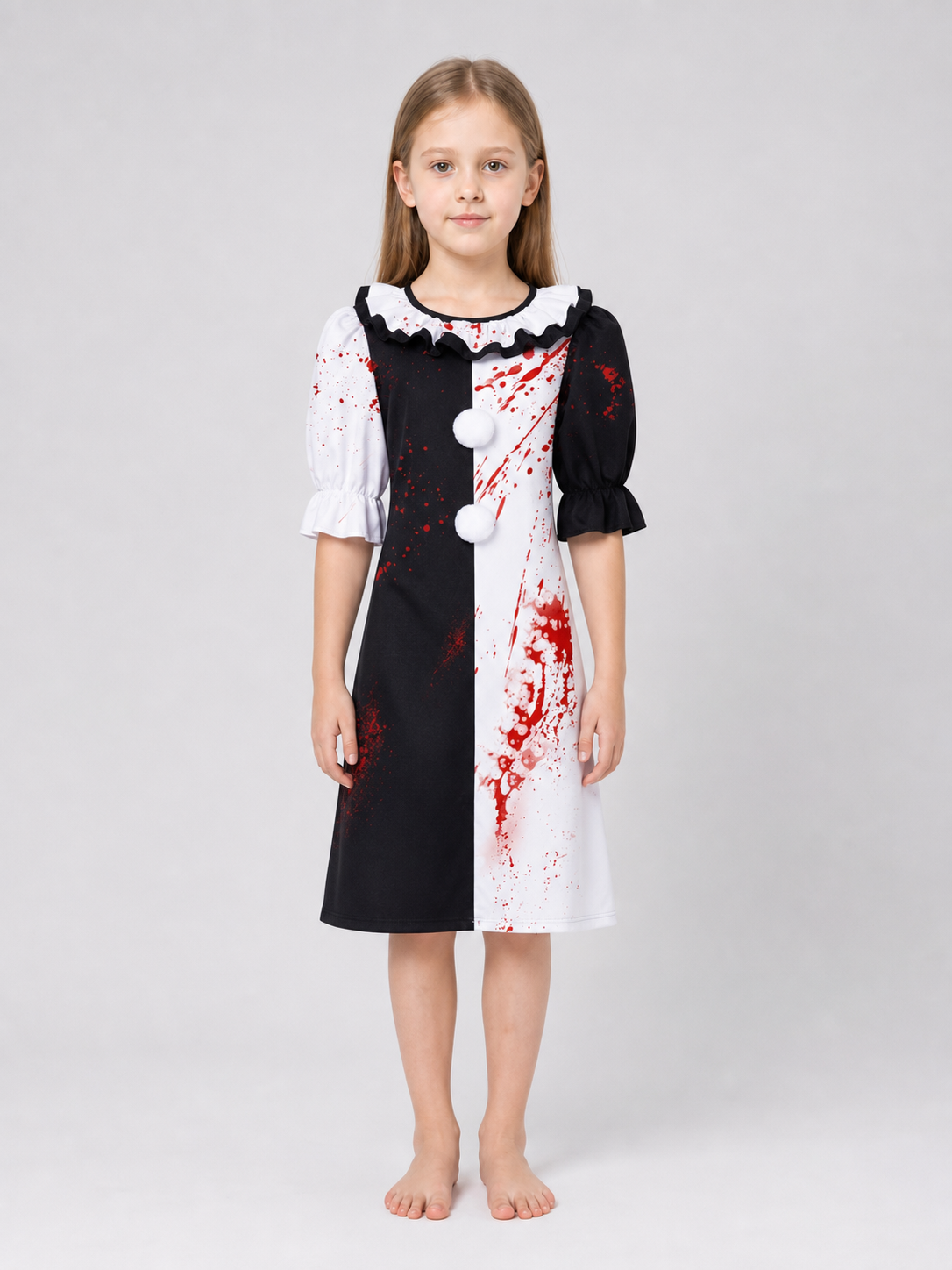 Clown Dress Costume with Ruffles and Red Splatter