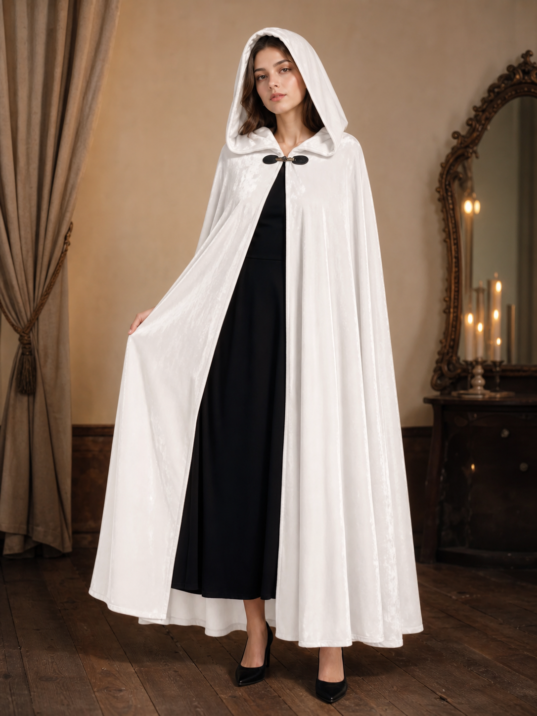 Long White Hooded Carnival Cloak
