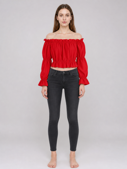 Red off-the-shoulder cropped top