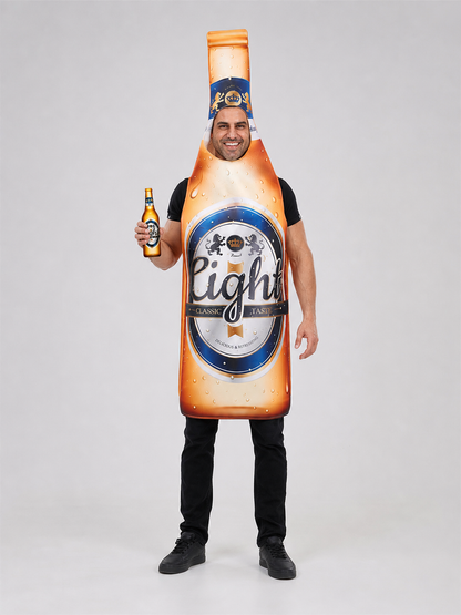 Beer bottle costume for themed celebrations and parties