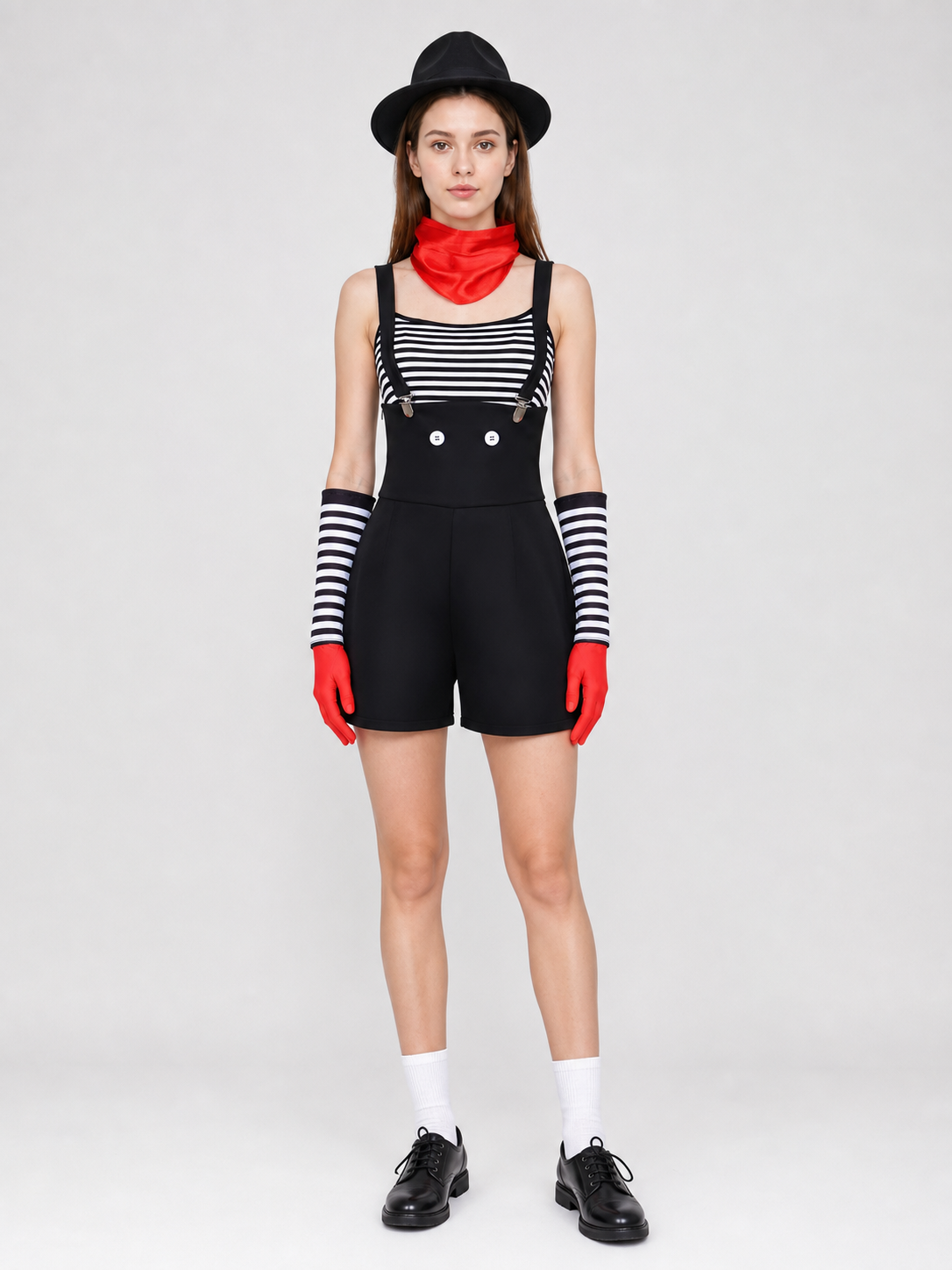 Mime Costume for Cosplay, Striped Set with Hat