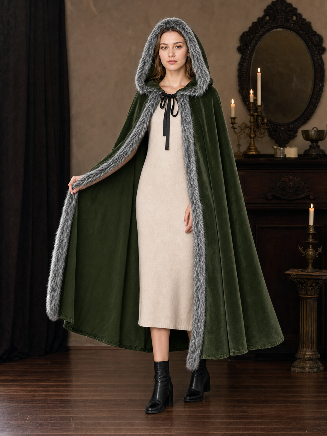 Olive Hooded Costume Cloak