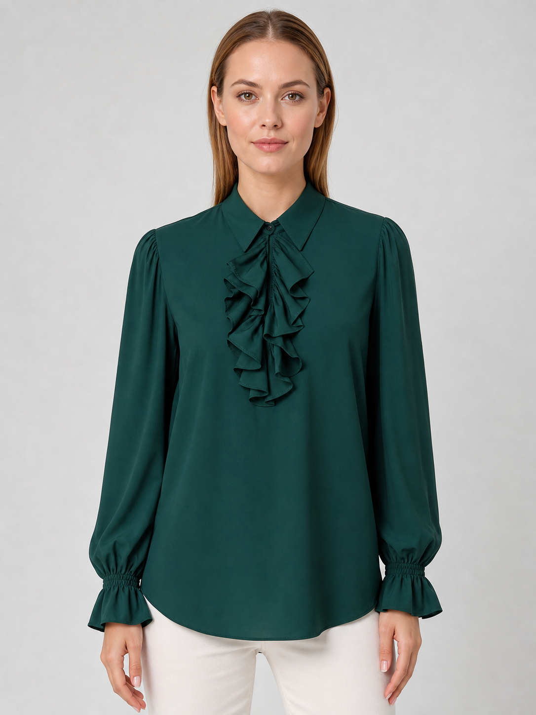 Vintage Ruffled Blouse, Dark Green