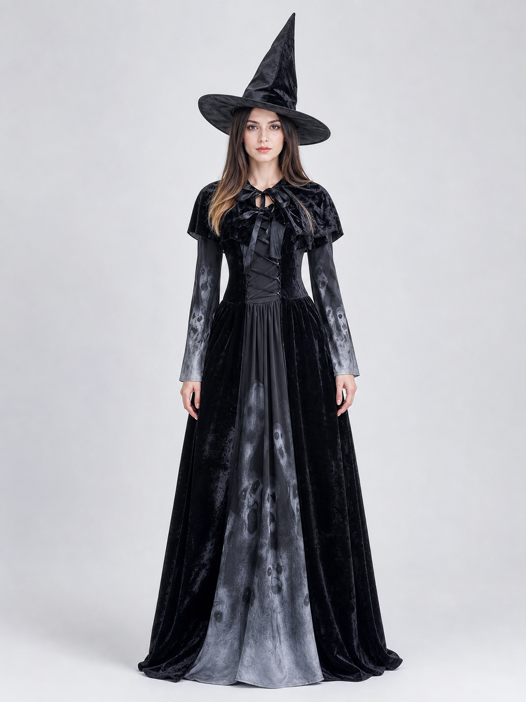 Halloween hooded skull print dress costume