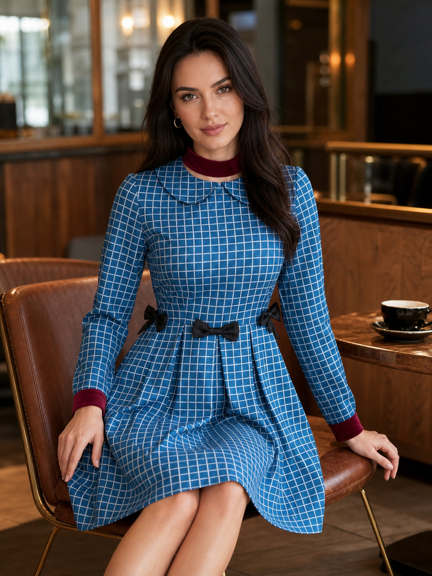 Esther from Orphan cosplay dress in blue plaid