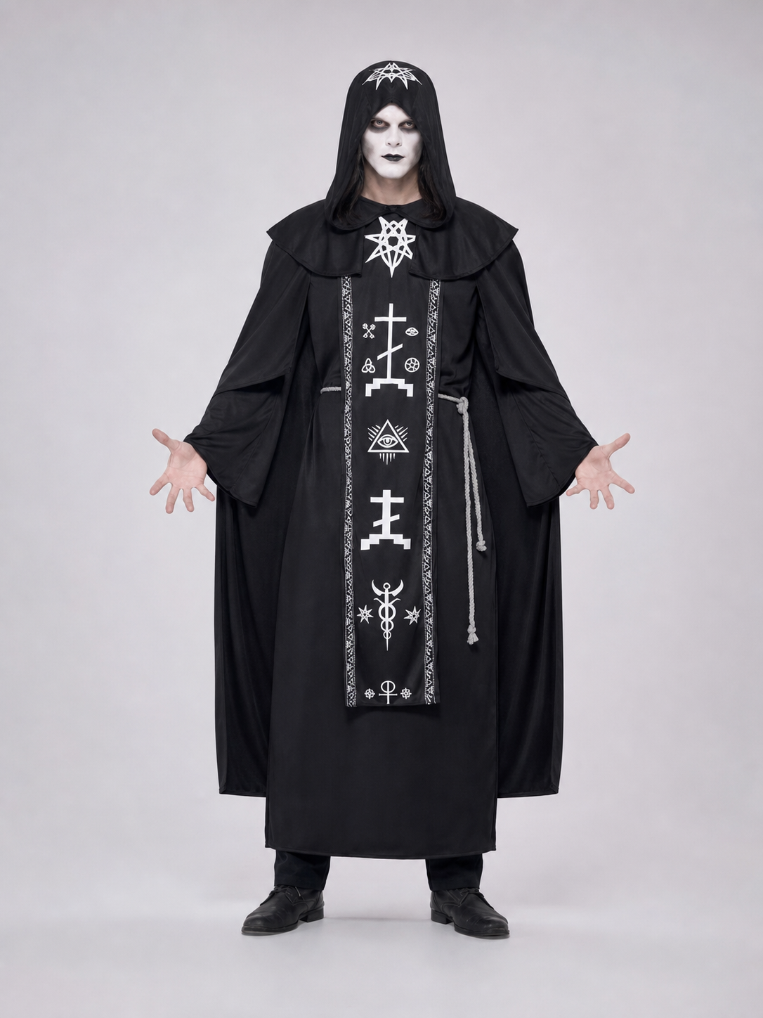 Gothic Black Hooded Robe with Symbols