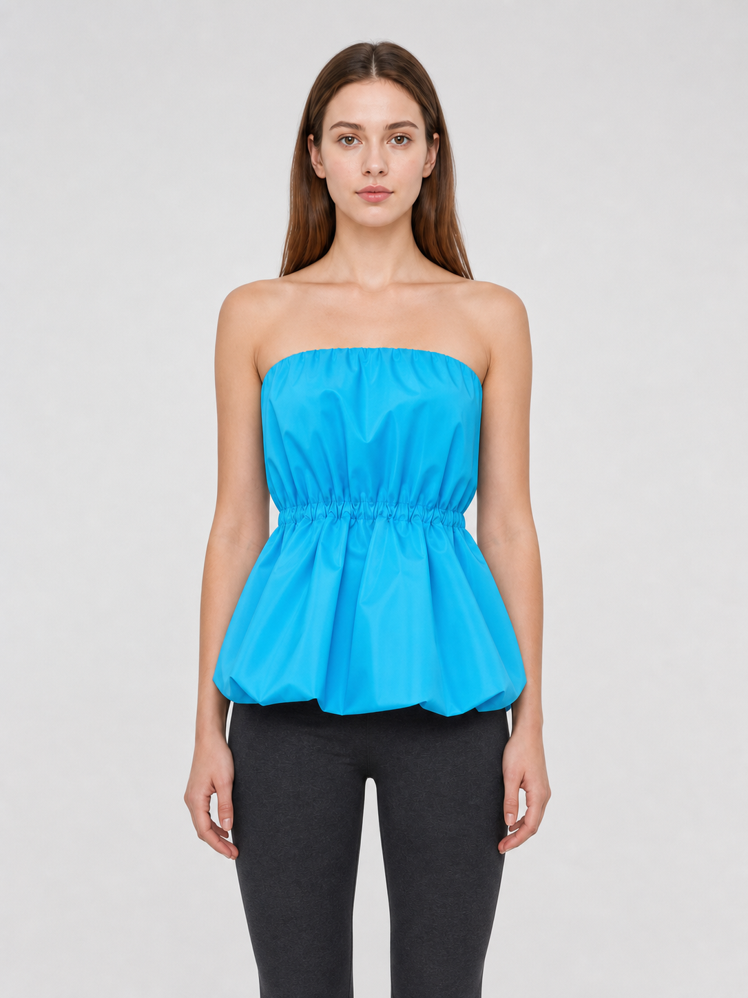 Strapless Dress with Scalloped Edge and Gathering