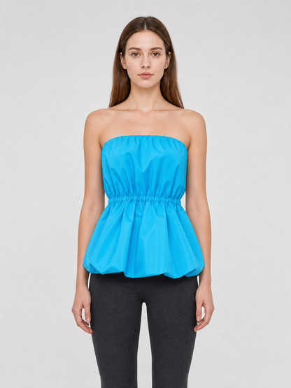 Strapless Dress with Scalloped Edge and Gathering