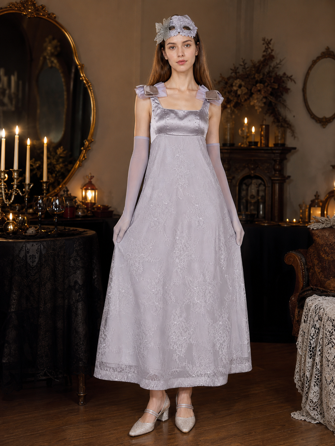 Long Cosplay Dress with Mask and Gloves