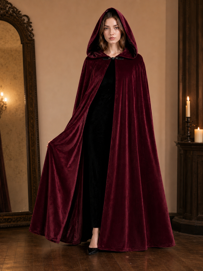 Burgundy Long Carnival Cloak with Hood