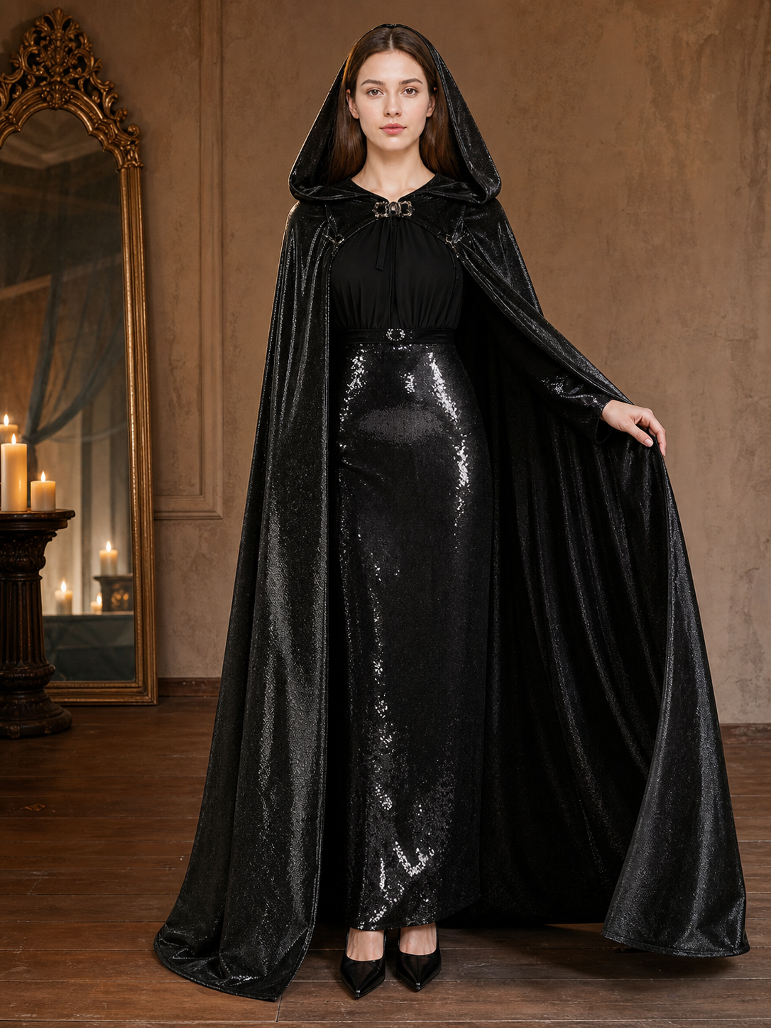 Black Gothic Hooded Carnival Cloak