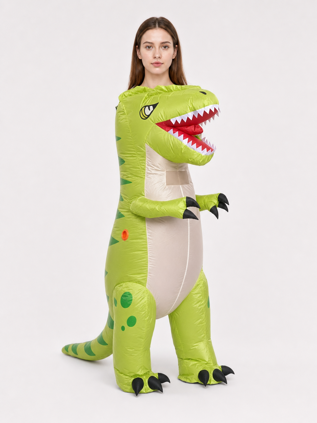 Green inflatable dinosaur costume for parties