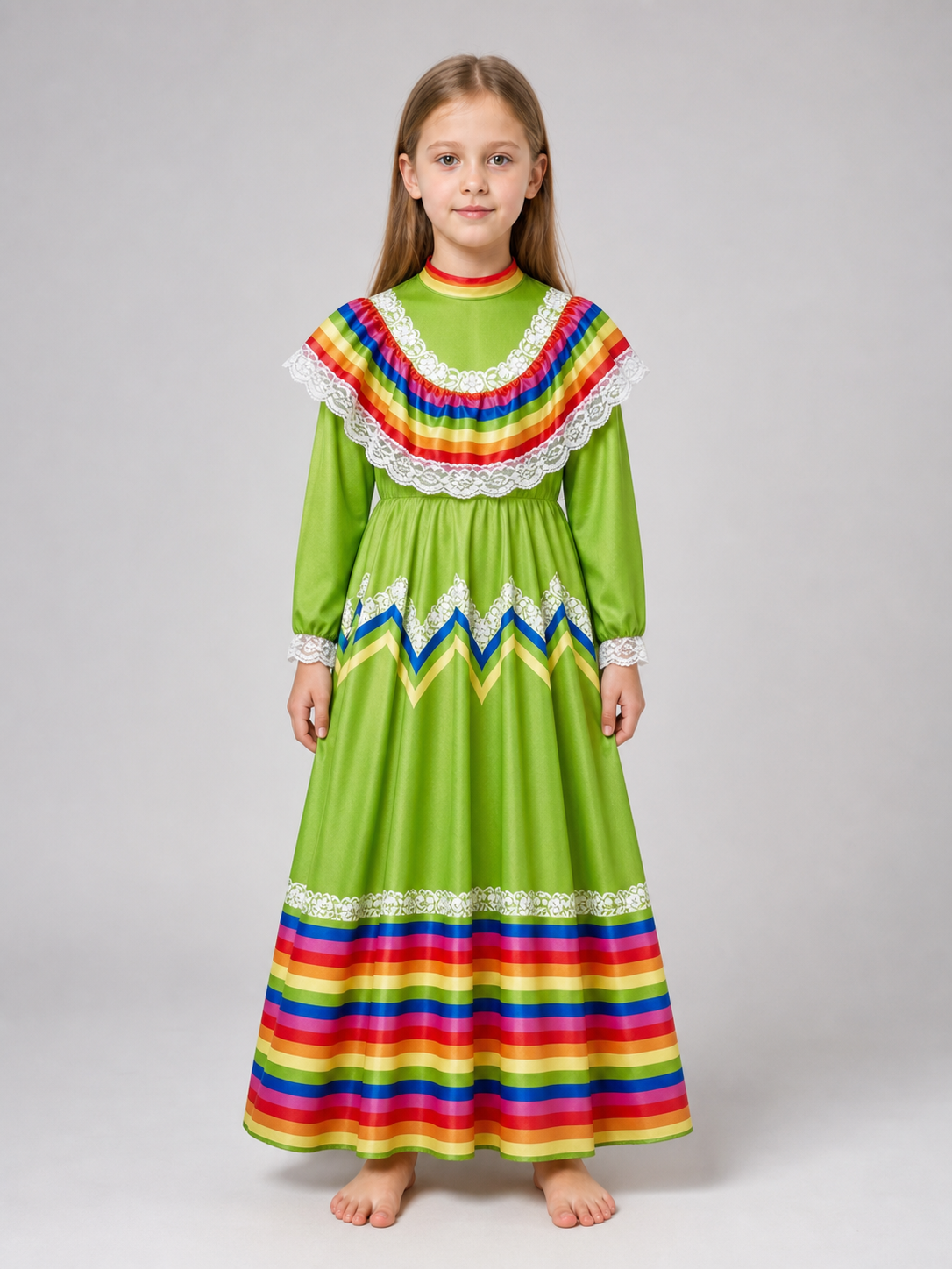 Folk Dress with Lace and a Bright Skirt