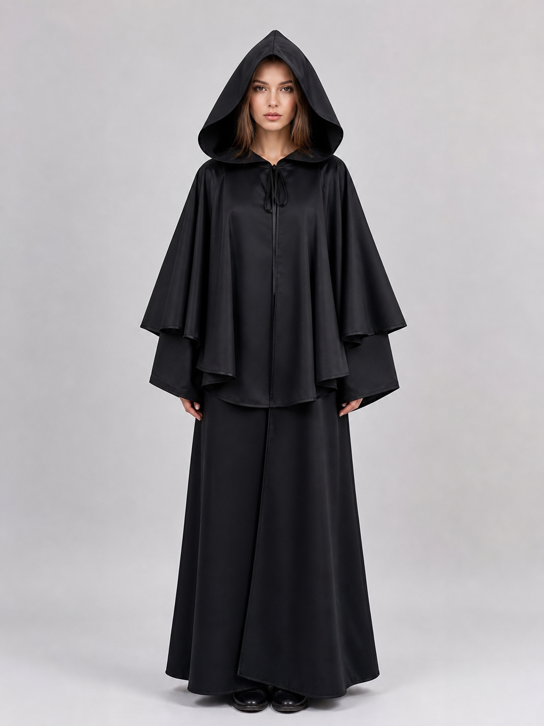 Long Black Hooded Reaper-Style Cloak