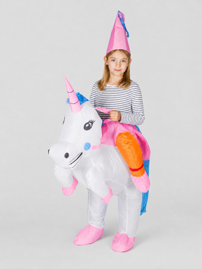 Inflatable unicorn costume with pink hat