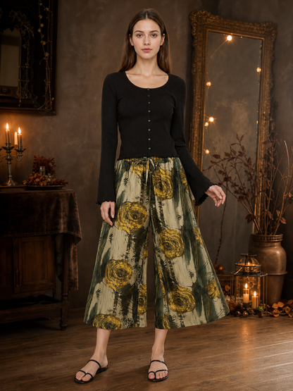 Palazzo Pants with Floral Print and Drawstring on-model view