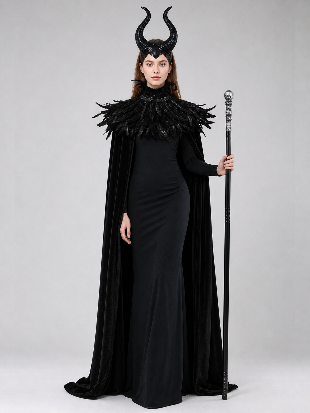Black cape with scepter, dark fantasy-style set