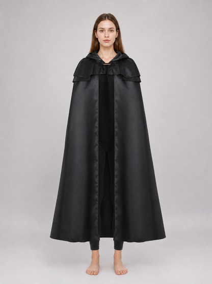 Black Hooded Cloak with Necklace