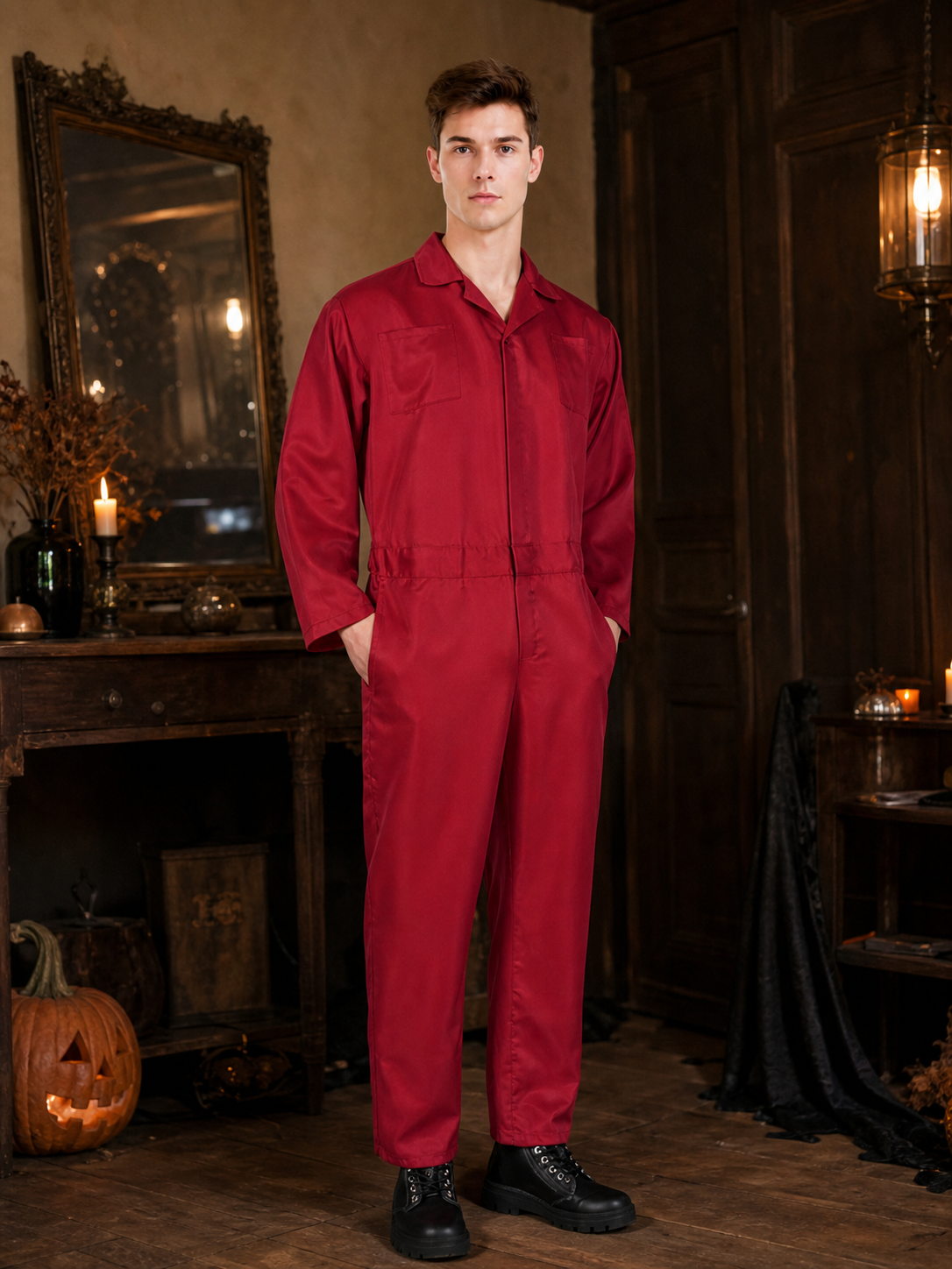 Red Miles Long-Sleeve Jumpsuit