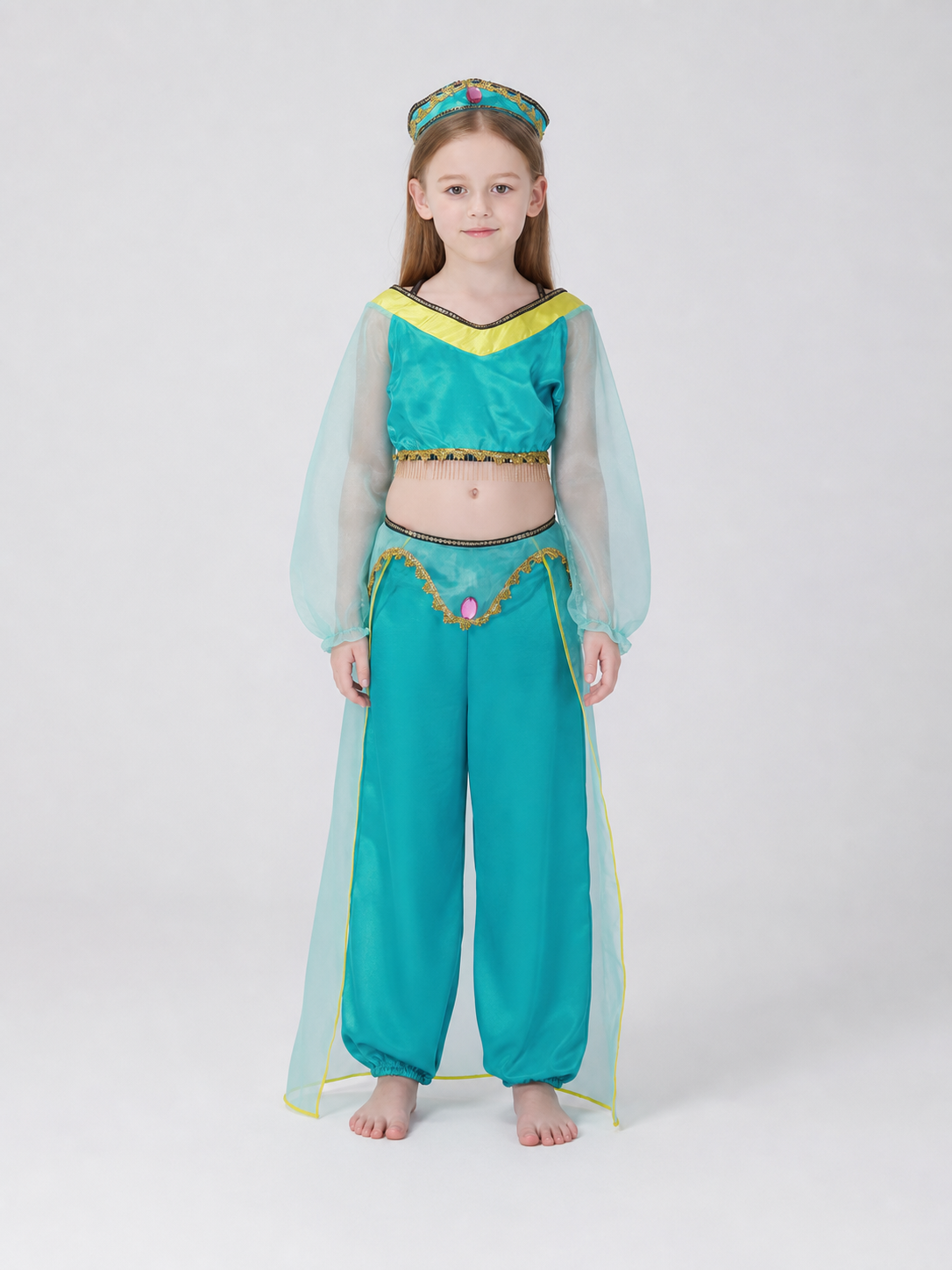 Children's dance costume, green, with headband