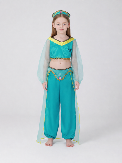 Children's dance costume, green, with headband
