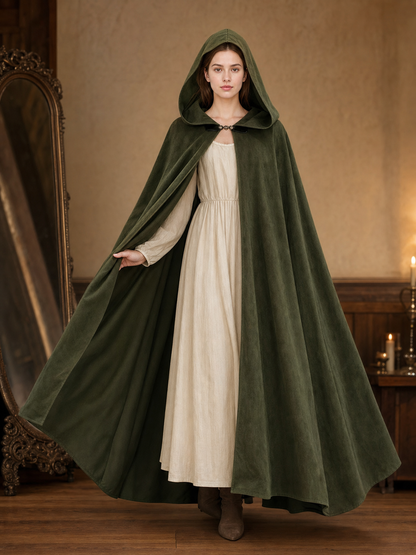 Long Green Hooded Costume Cloak