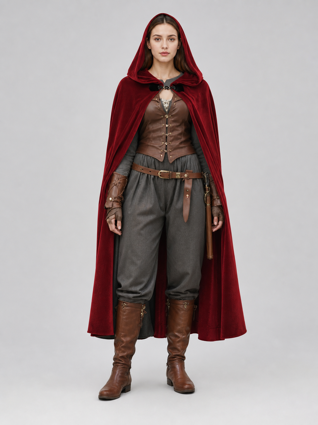 Burgundy Medieval Hooded Costume Cloak
