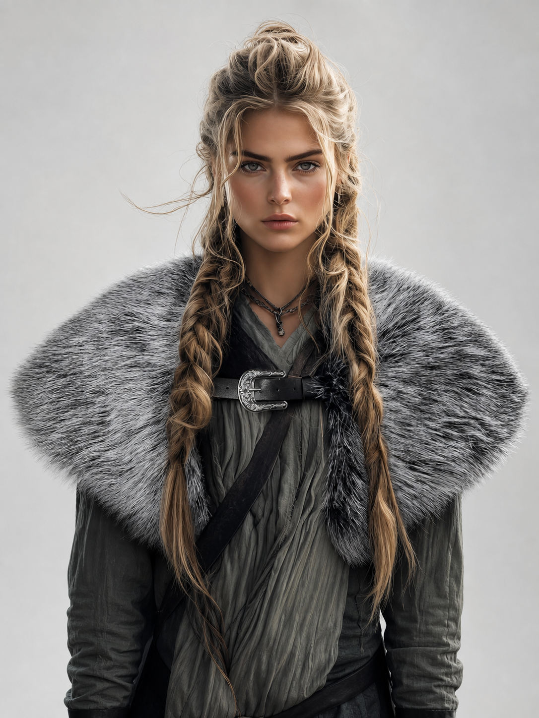 Fur Shoulder Shawl, Black and White