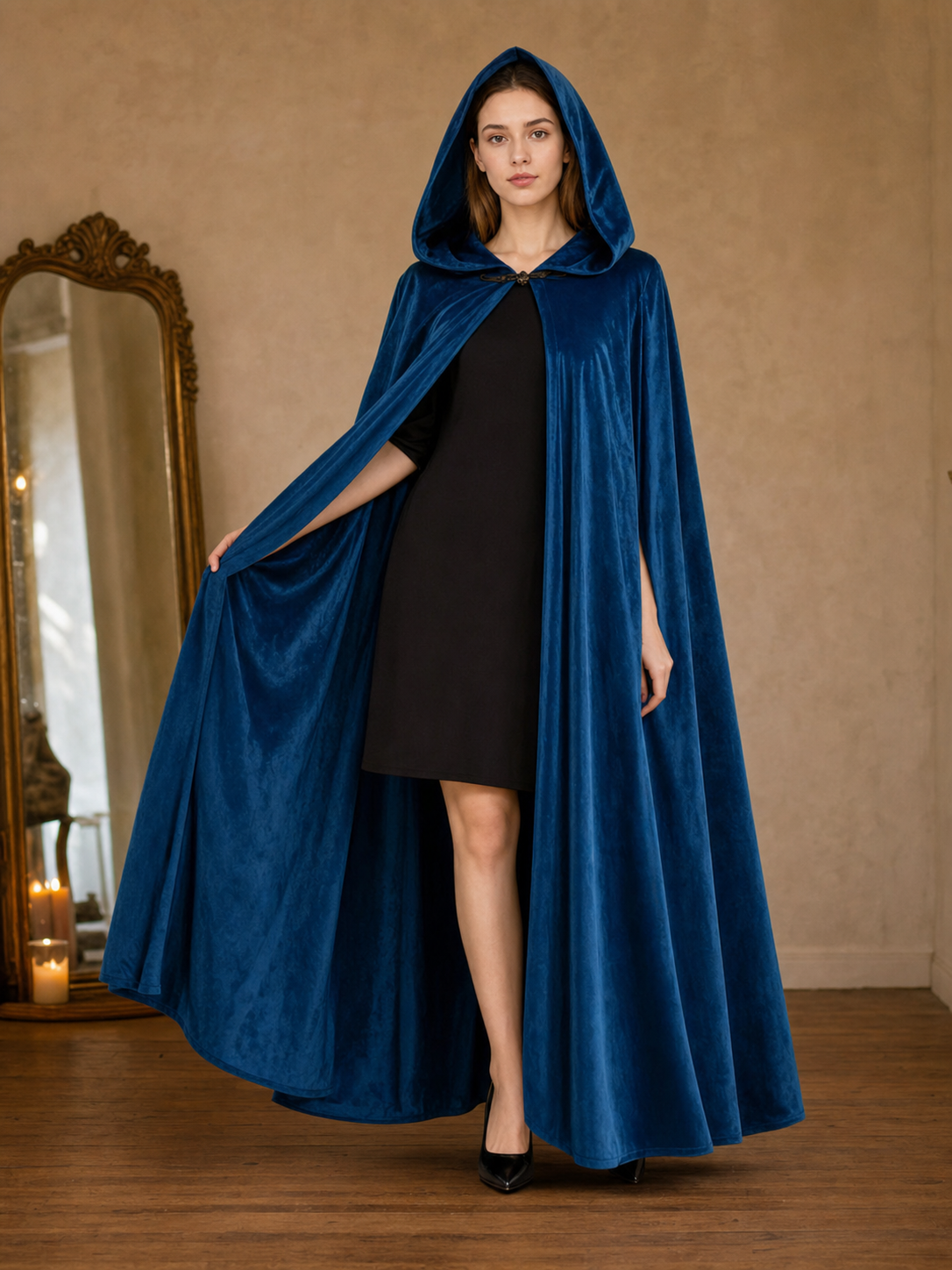 Blue Medieval Hooded Costume Cloak