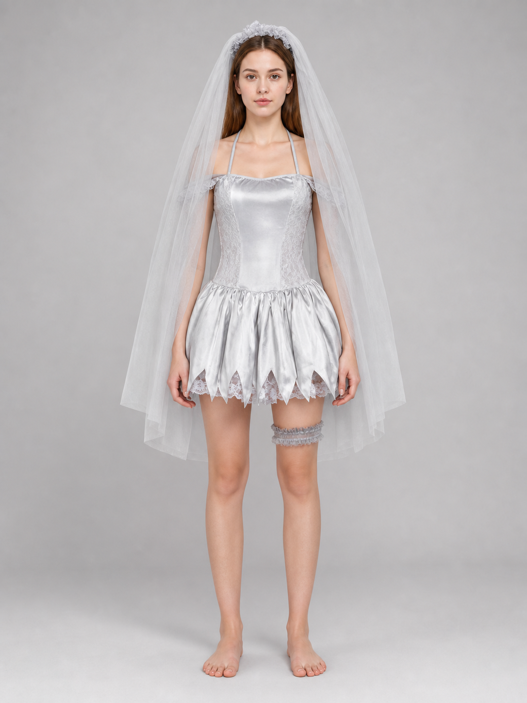 Carnival dress costume with veil and garter