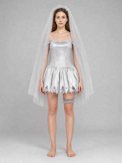 Carnival dress costume with veil and garter