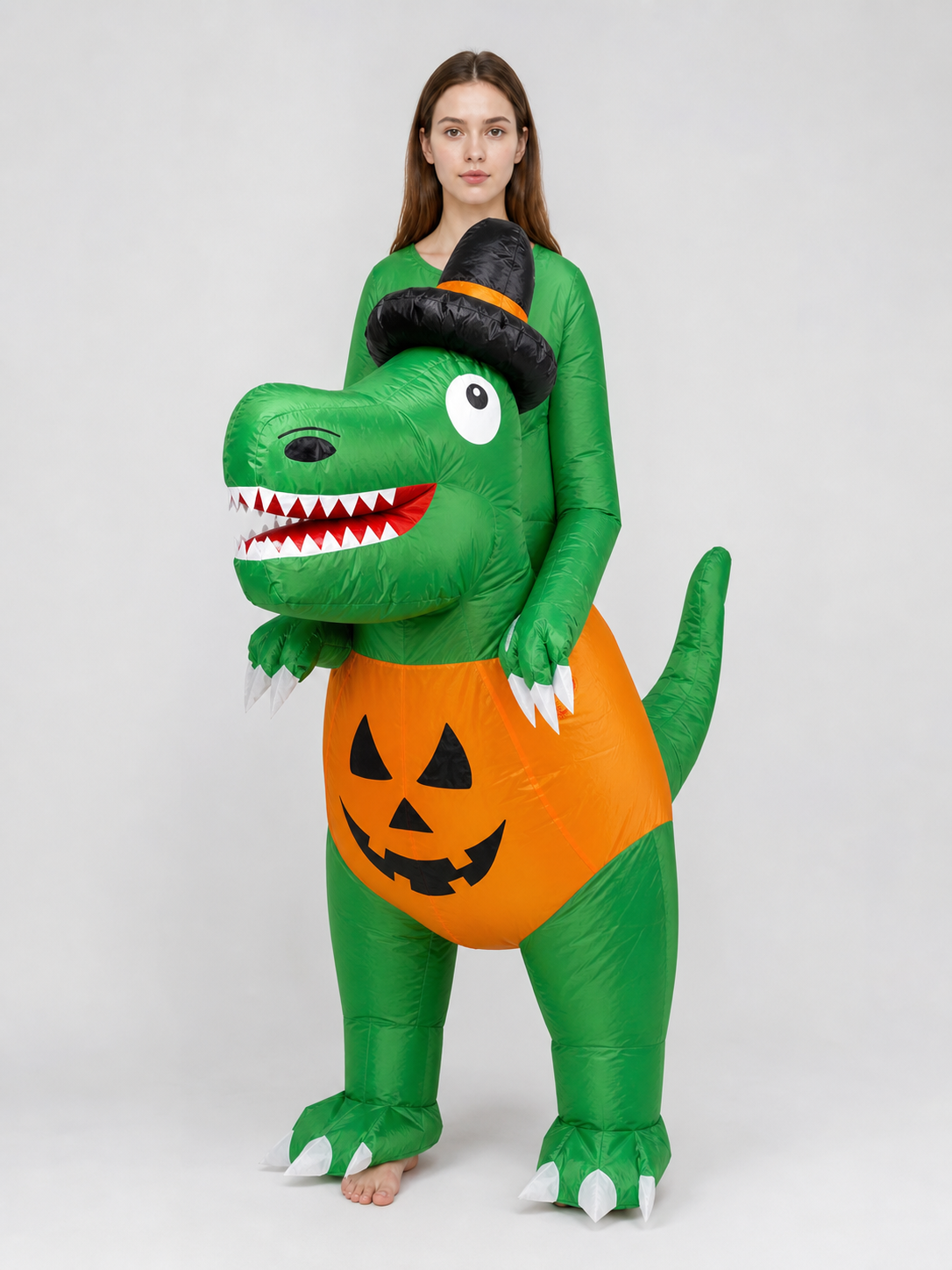 Inflatable dinosaur costume with pumpkin insert