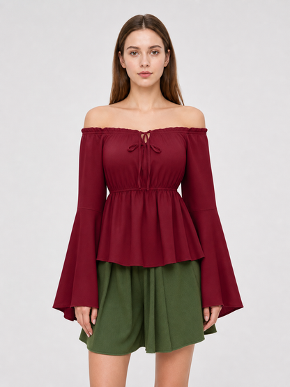 Off-the-Shoulder Blouse with Flared Cuffs