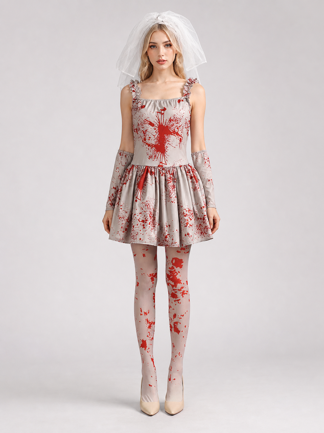 Halloween vampire costume with veil and gloves
