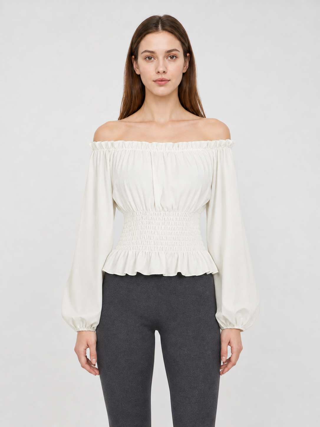 White Blouse with Voluminous Sleeves and Ruffles